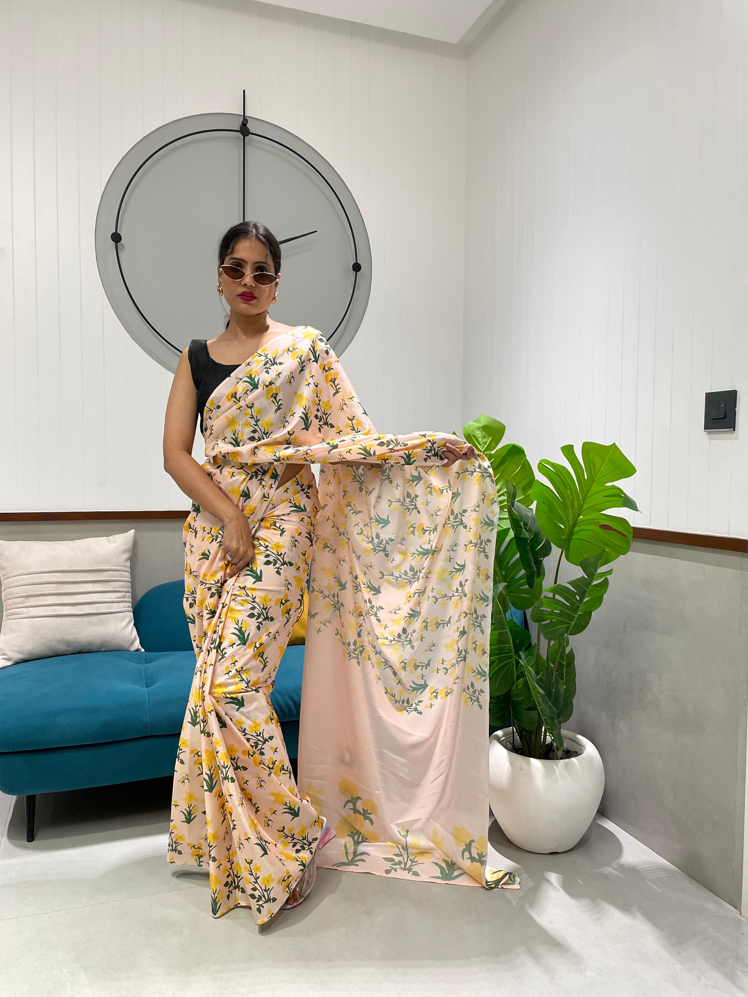 1-min Ready To Wear Saree In Premium Chinon Silk