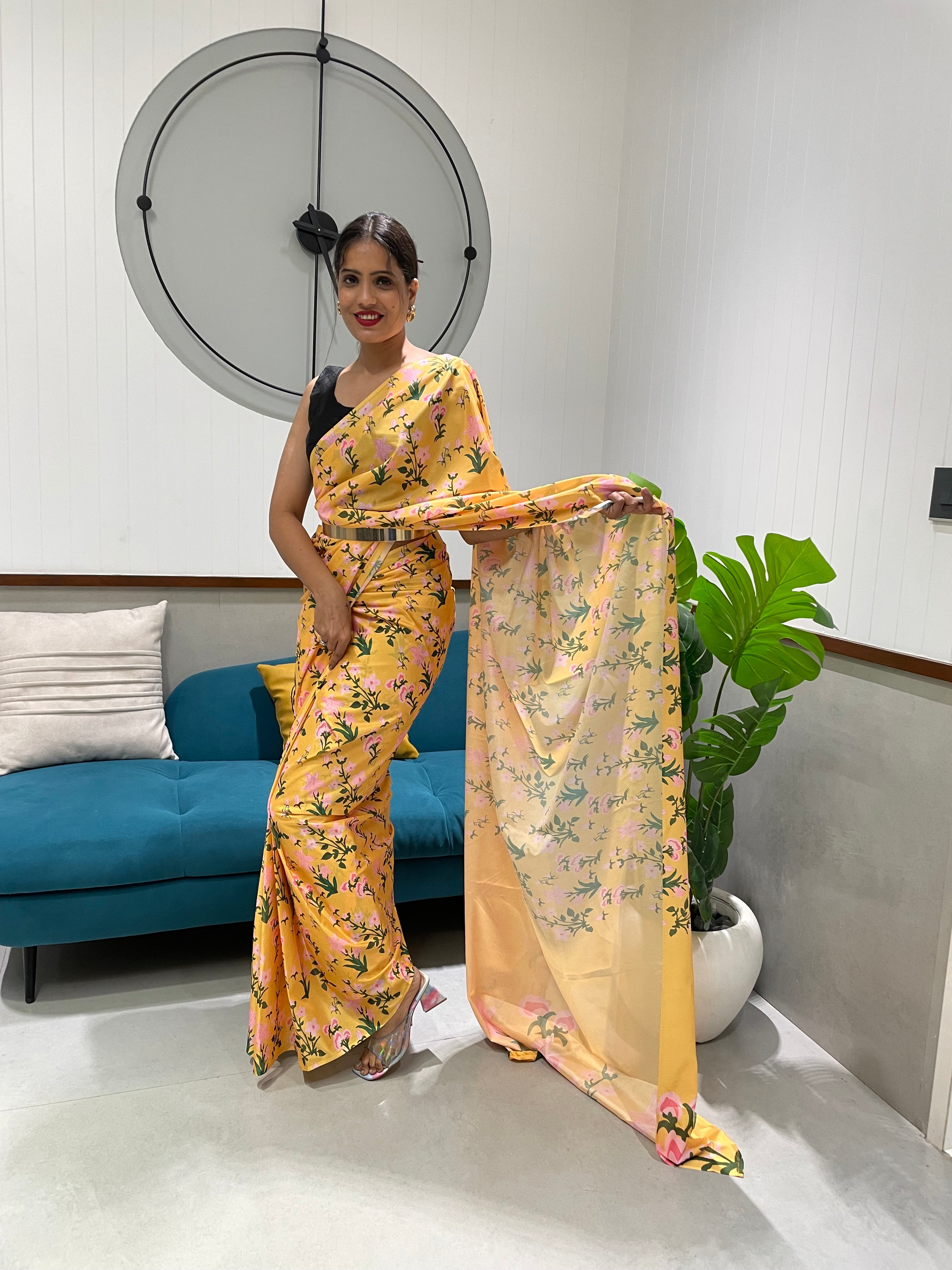 1-min Ready To Wear Saree In Premium Chinon Silk