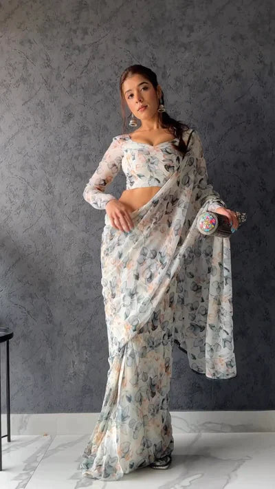 1-min Ready To Wear Saree In Imported Georgette With Heavy Blouse