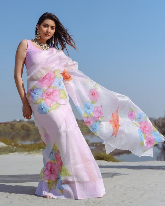 Premium Imported Organza Silk Saree With Heavy Blouse Piece
