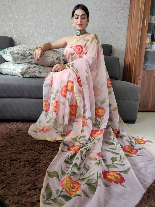 Premium Imported Organza Silk Saree With Heavy Blouse Piece