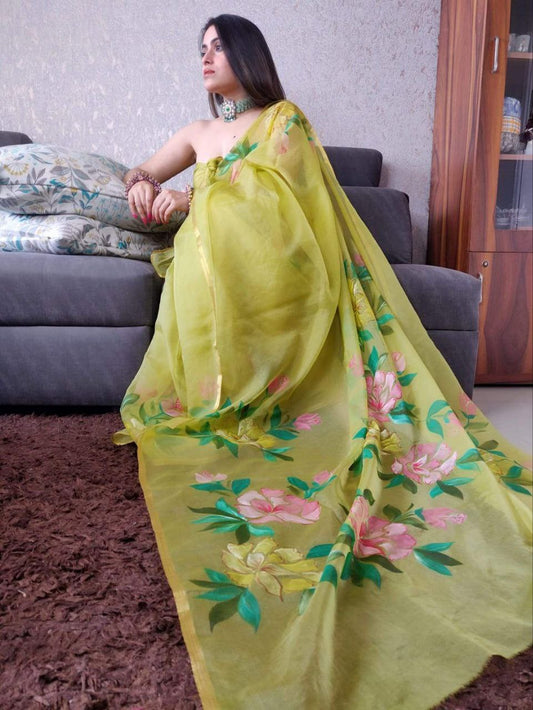 Premium Imported Organza Silk Saree With Heavy Blouse Piece