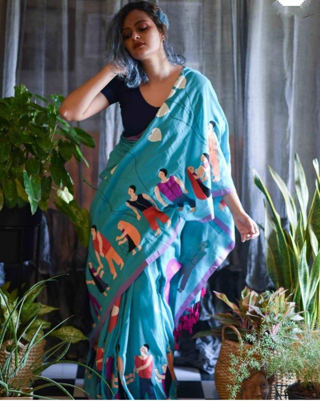 Premium Imported Linen Cotton Saree With Morden Design Prints