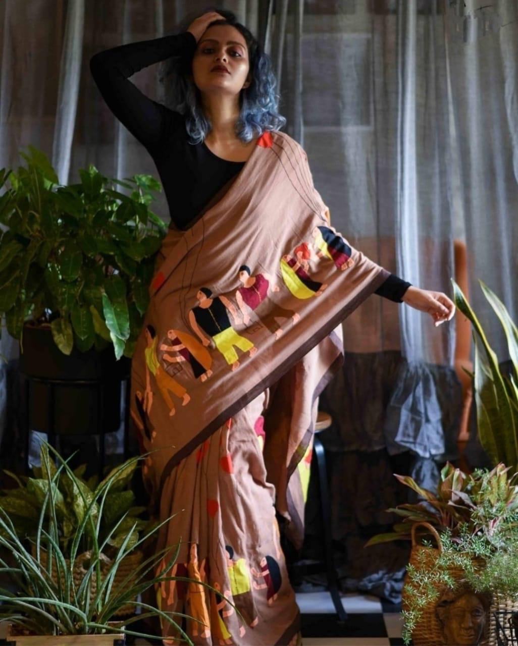 Premium Imported Linen Cotton Saree With Morden Design Prints