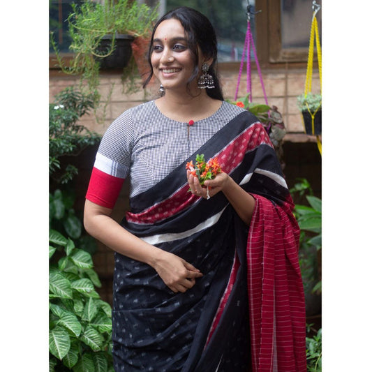 Pure Linen Cotton In Ikat Geometric Pattern With Blouse