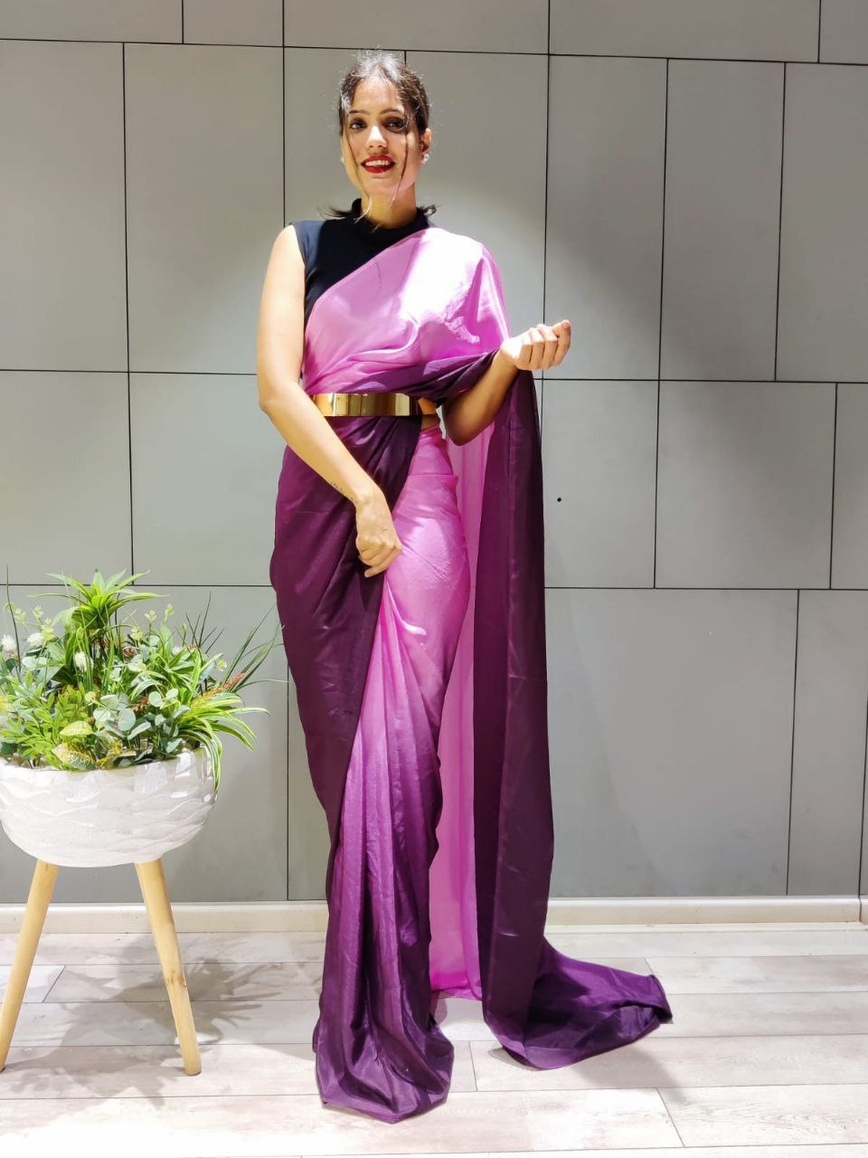 1-min Ready To Wear Saree In Premium Chinon Silk