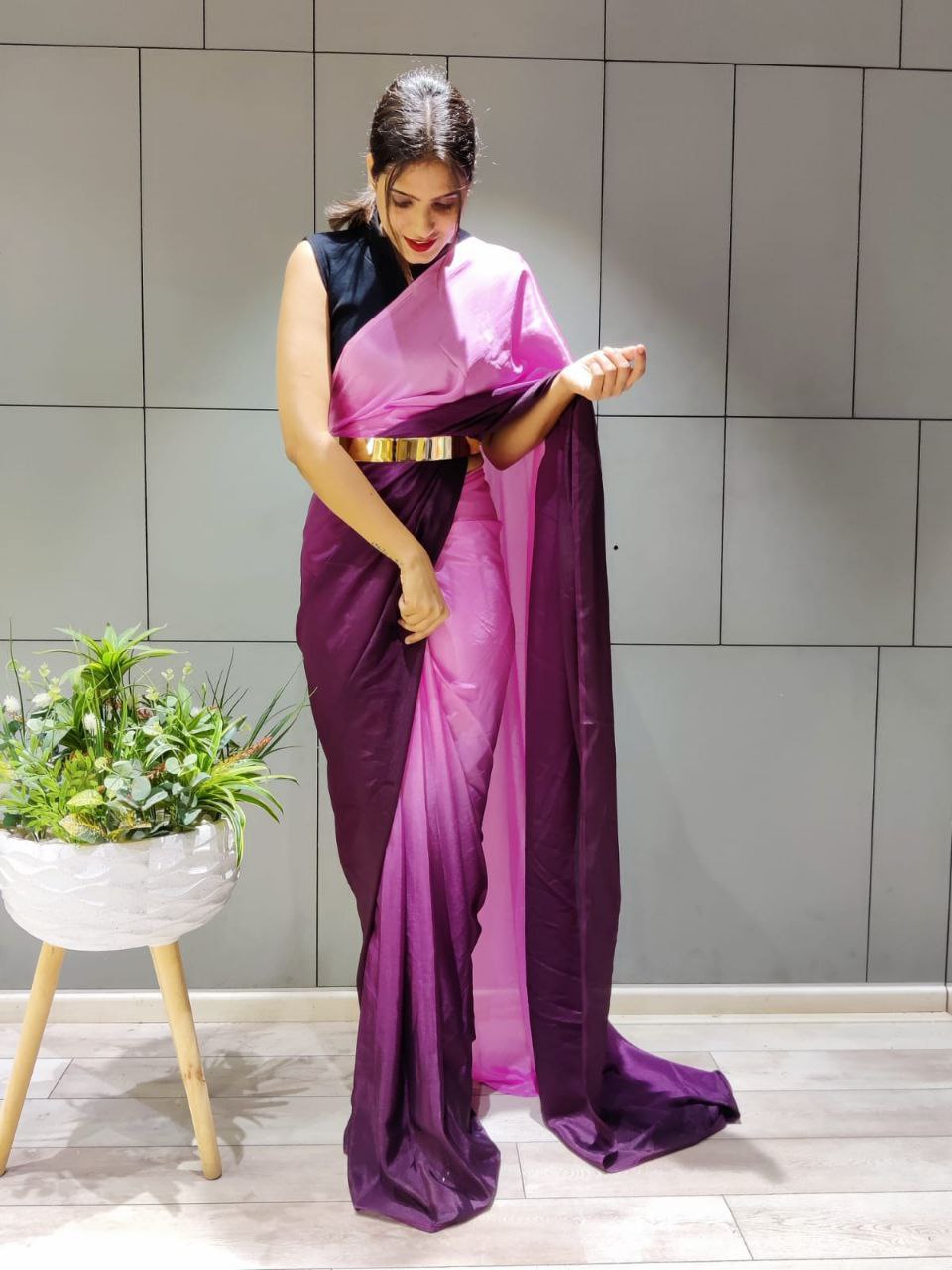 1-min Ready To Wear Saree In Premium Chinon Silk