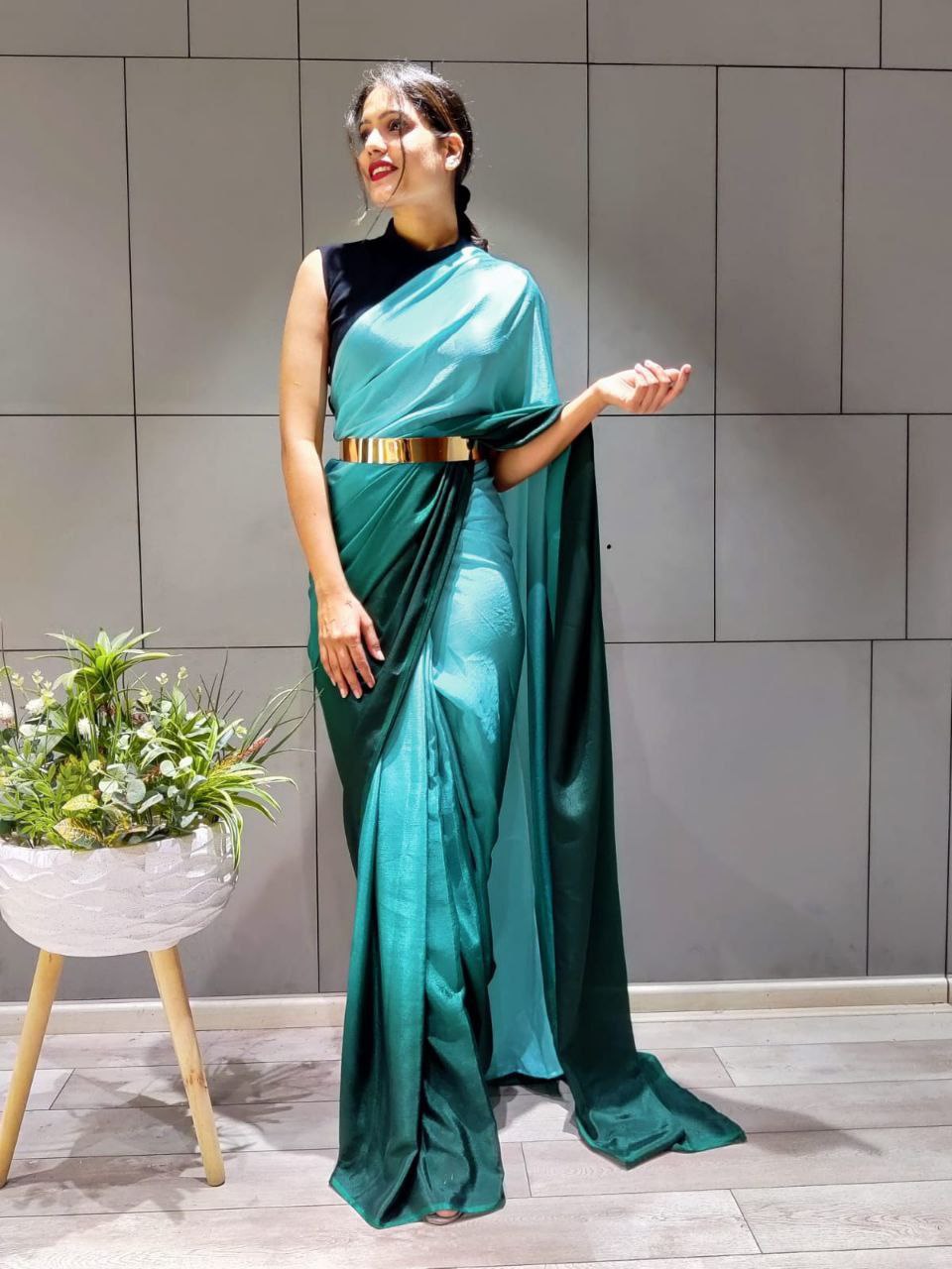 1-min Ready To Wear Saree In Premium Chinon Silk