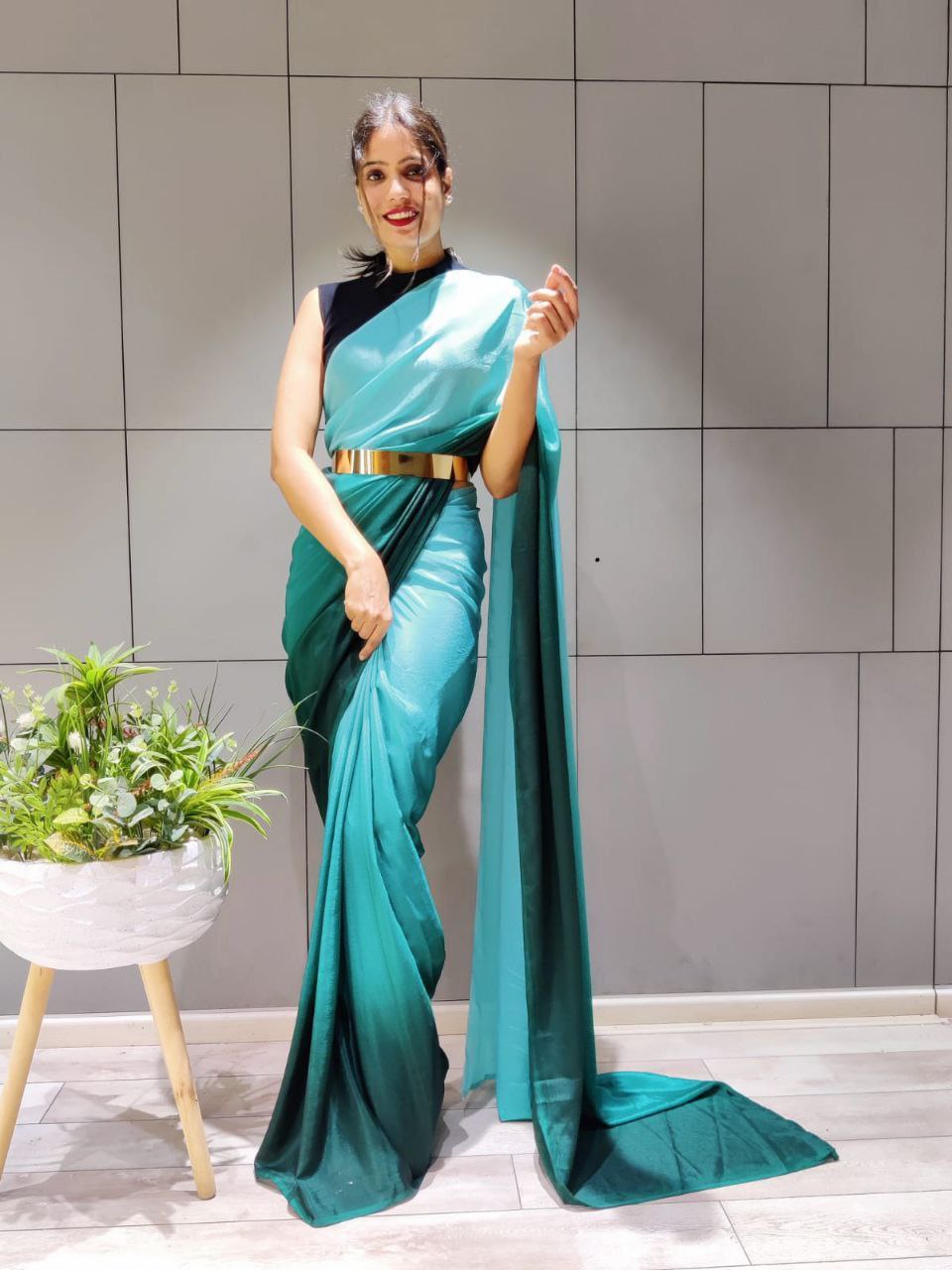 1-min Ready To Wear Saree In Premium Chinon Silk