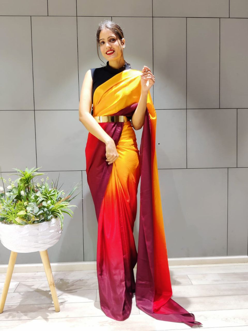 1-min Ready To Wear Saree In Premium Chinon Silk