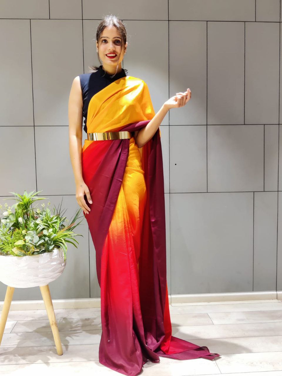 1-min Ready To Wear Saree In Premium Chinon Silk